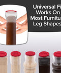 Clear Chair Leg Sliders Set For Hardwood And Tile Floors Scratch Proof No Fuss No Slip Furniture Caps That Fit Most Legs 8 Pack shown on various leg shapes