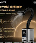 Straight Up Heavy Duty 50W Soldering Fume Extractor Featuring Kickin Black Hole Smoke Absorber with flexible hose and control panel.