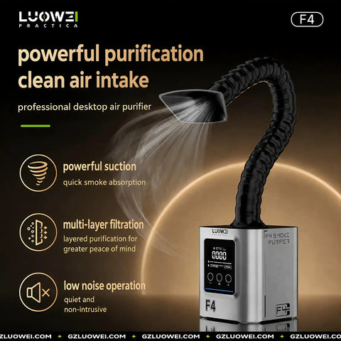 Straight Up Heavy Duty 50W Soldering Fume Extractor Featuring Kickin Black Hole Smoke Absorber with flexible hose and control panel.