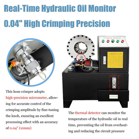 Real-Time Hydraulic Oil Monitor on No Hassle Electric Hydraulic Hose Crimping Machine With 10 Die Set For 0.24 To 2.01 Inch Fittings AC 220V.