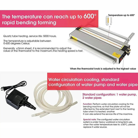 Rock Solid Electric Plastic Hot Bender And Acrylic Bending Press with adjustable thermostat and water cooling features.
