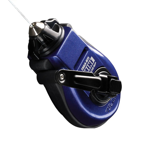 Professional Grade Hella Durable Mini Chalk Line Tool Featuring Heavy Duty Aluminum Housing And Smooth Retracting Mechanism For Ultra Fine Snap Layout Lines On Any Site, close-up view showing braided string and tip.