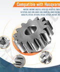 Two Pack 14T Pinion Gear Replacement For Husqvarna And Poulan Lawn Tractors 532403849, metal gear close-up, various angles