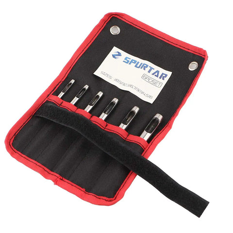 9 Piece Leather Hole Punch Set Hollow Round Punches 3/32 To 25/64 Inch Heavy Duty Carbon Steel For Leather Gasket Watch Bands Canvas And Vinyl Includes Storage Bag in red and black case