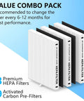 Image of Three Pack AP-1512HH Replacement Filter Kit for Airmega purifiers showing 3 HEPA and 9 carbon filters with text description.