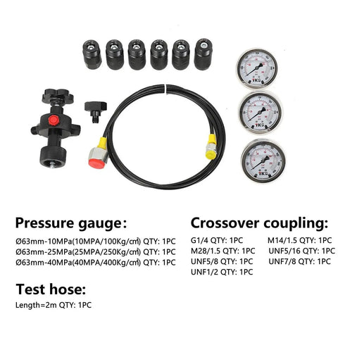 7 In 1 Hydraulic Nitrogen Pressure Test Kit With 3 Gauges, 7 Couplings And 1 Gas Hose For Excavators, High-Pressure Nitrogen Accumulator Charging Set, Built Like A Tank From 304 Stainless Steel, Easy To Use, Safe And Reliable