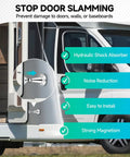 Magnetic RV Door Holder With Hydraulic Shock Absorber Quiet Close Latch For Camper Trailer Motorhome Stainless Steel 2 Pack Built Tough For Everyday Use installed on camper