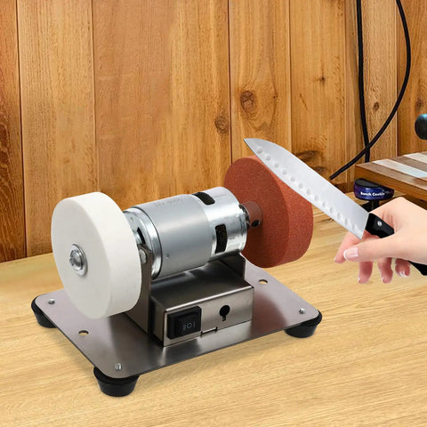 Heavy Duty Bench Sander Featuring Badass Grinding Power And Adjustable Dual Wheels For Woodworking knife sharpening setup in action.
