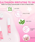 Ultra Fast Nail Glue For Acrylics And Press Ons packaging with product benefits: low odor, cruelty-free, non-toxic, no UV needed.