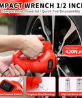 Rogtz 5 Ton Electric Hydraulic Car Jack Kit With Impact Wrench And Tire Inflator Pump, showing impact wrench in use on wheel.