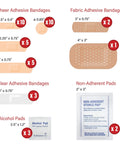Massive 4000 Piece First Aid Kit With 96 Pack Boxes And 42 Items Each showing various bandages and pads for wound care.