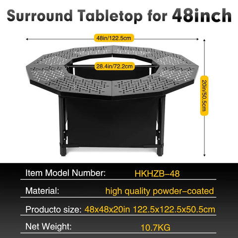 48 Inch Fire Pit Surround Tabletop For Solo Stove Bonfire And Wood Burning Pits, 28.4 Inch Inner Diameter, Coated Metal