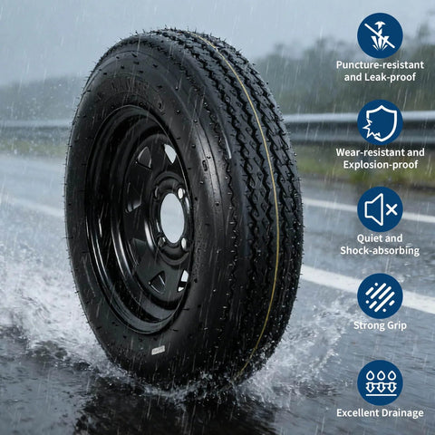 2 Pack Trailer Tire On Rim 4.80-12 480-12 4.80x12 Tires With 5 Lug On 4.5 In PCD And 12 In Wheels Black 6PR for wet conditions