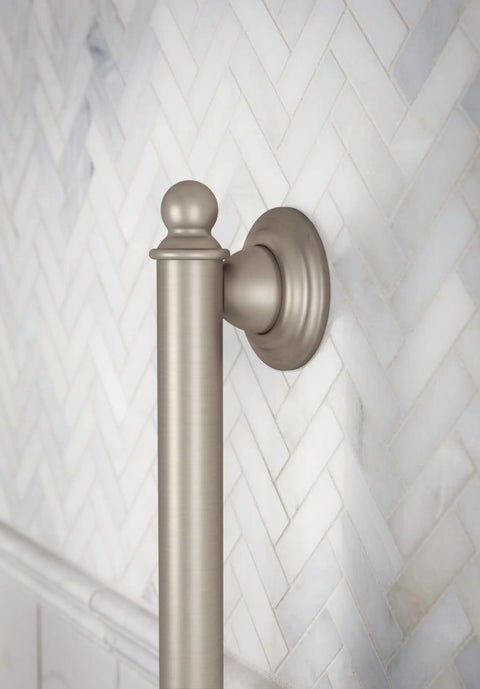 18 Inch Bathroom Safety Grab Bar In Brushed Nickel Stainless Steel, 1.25 Inch Diameter, ADA Compliant, wall mounted in bathroom