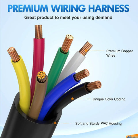 Heavy Duty 7 Way Trailer Plug With 8 Foot Wiring Harness 7 Pin RV Round Connector Cable close-up of copper wires