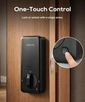 Premium Smart WiFi Door Lock Featuring Slick Fingerprint Keypad And Apple Home Key Compatibility For Smooth iPhone Unlocks showing one-touch control button.