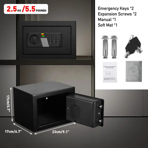 Mini Personal Safe Box 0.4 Cu Ft Beefy Steel Digital Safe With Electronic Lock And Key Combination Hidden Wall Cabinet open view