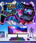 Large 3D Gamer Wall Decal Set With Controller Design Peel And Stick For Boys Room Teen Bedroom Playroom Wall Decor
