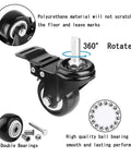 Rolls Like A Dream Heavy Duty Polyurethane Swivel Caster Wheels With Lock Brakes and Threaded Stems showing 360 degree rotation for smooth movement.