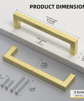 Set Of 20 5 Inch Brushed Gold Cabinet Handles With Square Style Design Premium Stainless Steel Drawer Pulls Dimensions Image