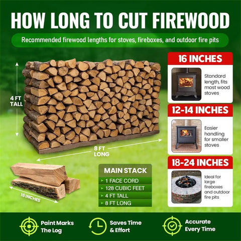 Top Shelf Firewood Measuring Marker Tool With Five Heavy Duty Wheels Six To Twenty Four Inch Range Rock Solid Build For Straight Up Accurate Wood Cutting And Easy Yard Work Any Day