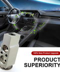 Product superiority display showing an AC Expansion Valve Upgrade for most vehicles, highlighting metal anti-rust design in a car interior.