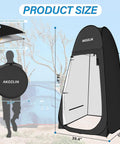 Illustration of Portable Pop Up Shower Tent with Instant Privacy Dressing Room, dimensions 39.4x39.4x74.8 inches, black, on beach
