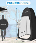 Easy Pop Up Privacy Shower Tent For Camping, Instant Changing Room with measurements and beach background