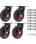 Heavy Duty 5 Inch Rubber Caster Wheels Set Of 4, Tough As Nails Steel Core Swivel Castors with Parking Brakes and Knobby Tread.