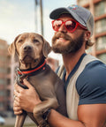 Man wearing Dope Everyday Trucker Cap for Men with Adjustable Strap, holding a dog, outdoors in casual setting.