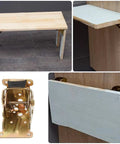 Four Pack Foldable Self Lock Hinges for Table Legs and Bed Frames in SPCC metal shown installed on DIY table and shelf