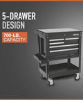 30-Inch 5-Drawer Mechanic's Tool Cart With Rolling Workstation and Built-In Toolbox, Top Storage, 700-Pound Capacity