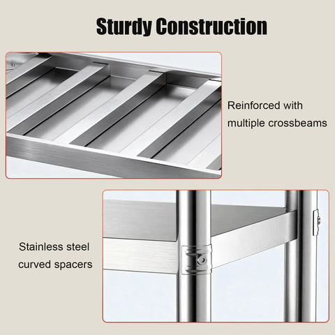 Solid Three Tier Stainless Steel Prep Table Commercial Kitchen Shelving Unit Rust Resistant Workbench No Sweat Cleanup Station For Restaurants Homes And Garages Real Deal Food Prep Beast