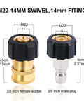 Heliwoo pressure washer adapter set: M22-14mm swivel with brass 3/8in female socket and chrome 3/8in male plug