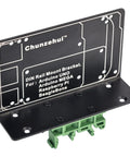 DIN Rail Mount Bracket For Raspberry Pi UNO Mega 2560 BeagleBone Black and more, black aluminum with slots for boards and mounts.