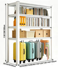 Heavy Duty 4 Tier Metal Garage Storage Shelf Built Like A Tank Carbon Steel Rack With Extra Large Capacity Wobble Free Platform displaying books, boxes, and suitcases.