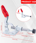 Beefy Heavy Duty Push Pull Toggle Clamp Set With Quick Release Six Piece 99 Lbs Holding Capacity showing product size details.