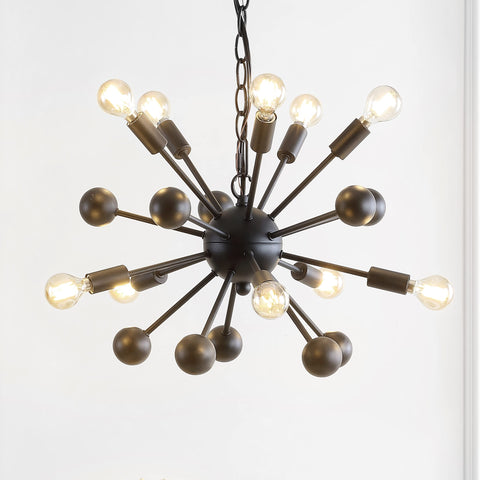 19.5-Inch Black 10-Light Iron Sputnik Chandelier with LED bulbs on white background