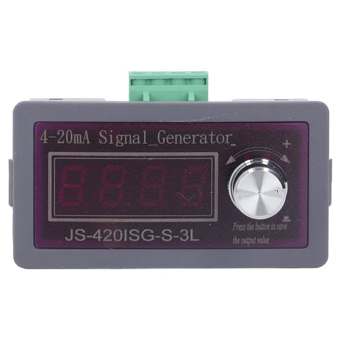 Front view of DC0-10V 4-20mA Generator Module With Dual LED Display And Precise Ampere And Voltage Readout, Back Calibration Pots.