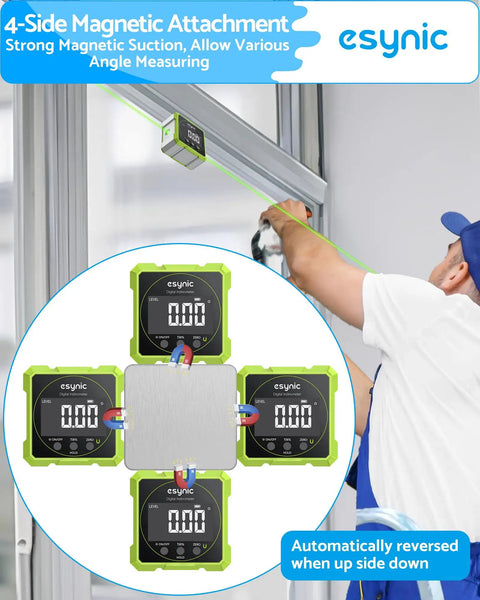 Heavy Duty Digital Angle Finder With Waterproof Magnetic Inclinometer And Type C Fast Charge For Built Tough Construction Projects And Hvac Fixes On The Fly Featuring Crisp Lcd Screen with 4-side magnetic attachment.