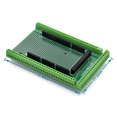 Mega 2560 R3 Prototype Screw Terminal Shield Board Kit With Pre-Soldered Headers For Easy Wire Connections And Prototyping On Arduino Mega 2560 No Soldering Needed, green 119.4 x 77.2 mm