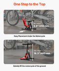 Dirt Bike Lift Stand With 1200Lb Capacity, Hydraulic Motorcycle Jack, adjustable height from 9.8 to 18.3 inches, side view.