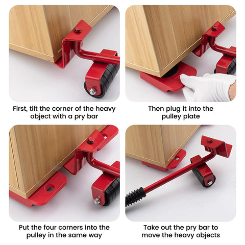 Heavy Duty Furniture Dolly Set With Wheels And Moving Straps For Easy Appliance Transport showing assembly steps with steel frame and wheels.