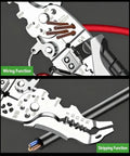 Heavy Duty Stainless Steel Wire Strippers And Cutting Pliers With Precision Notches showing wiring and stripping functions with clear markings.