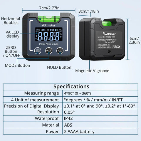 Heavy Duty Digital Angle Finder And Smart Inclinometer With Rock Solid Magnetic Base and Bright Backlight Display accurate display features.