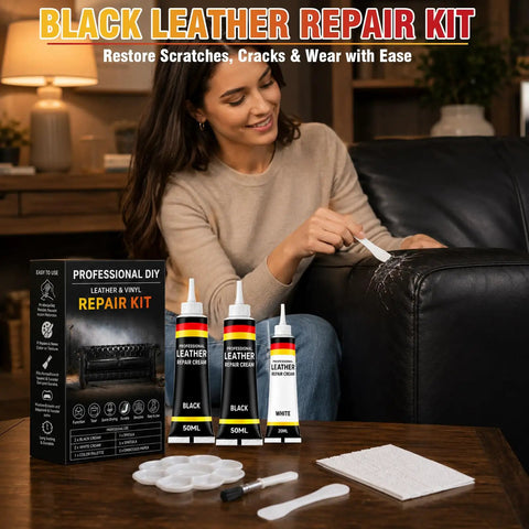 Black Leather Repair Kit and Vinyl Patch Crushes Nasty Scratches, Cracks and Holes on Leather Sofa with Ease.