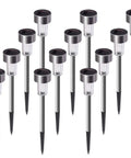 Outdoor Solar Pathway Lights 12 Pack Stainless Steel Waterproof LED Landscape Lighting For Yard Patio Walkway Garden Lawn Cool White Solar Powered Easy Install Durable LED Garden Light Set.