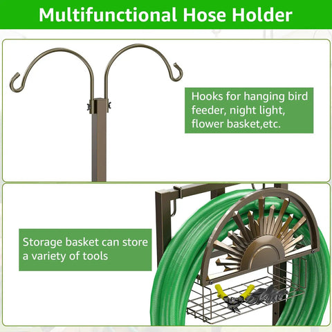 Heavy Duty Tough As Nails Garden Hose Reel With Two Shepherd Hooks Holds 150 Feet Of Five Eighths Inch Hose Freestanding
