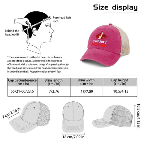Size display of Pink Dont Pay My Bills Trucker Hat For Women And Unisex Style With Adjustable Strap Washed Cotton Dad Hat