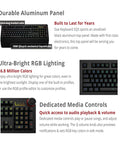 Next Level Smart RGB Mechanical Keyboard With Programmable Keys And Killer Typing Flow For Work And Gaming Featuring Color Alert Display On Keys Aluminum Top Deck Volume Knob And Cozy Palm Rest In Black showcasing aluminum panel, RGB lighting, and volume knob.